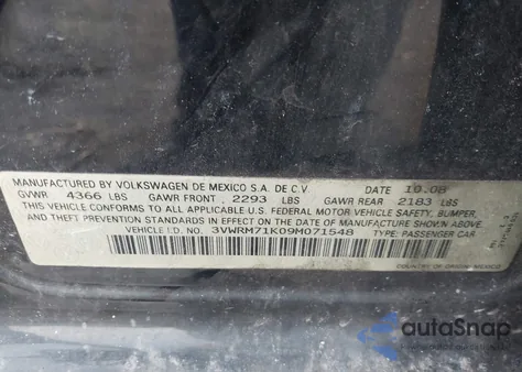 2009 Volkswagen Jetta Sel из США, поврежденный, VIN 3VWRM71K09M071548